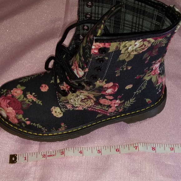 Fashion Binghui Lace Up Combat Boots Floral - Picture 4 of 8